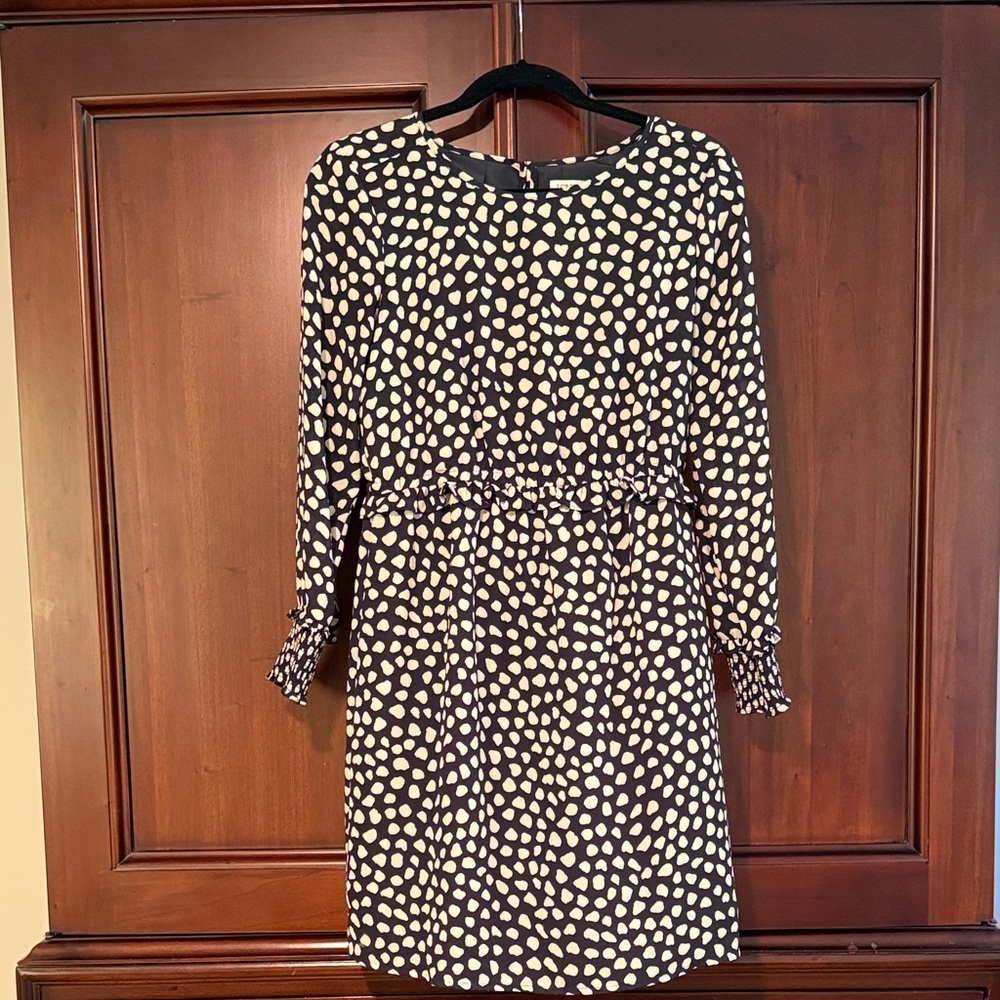 J. Crew Navy Blue and White Patterned Long Sleeve Dress